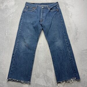 Levi's Jeans Mens 35 Blue 501 Original Fit Straight Leg Raw Hem Button Fly Denim